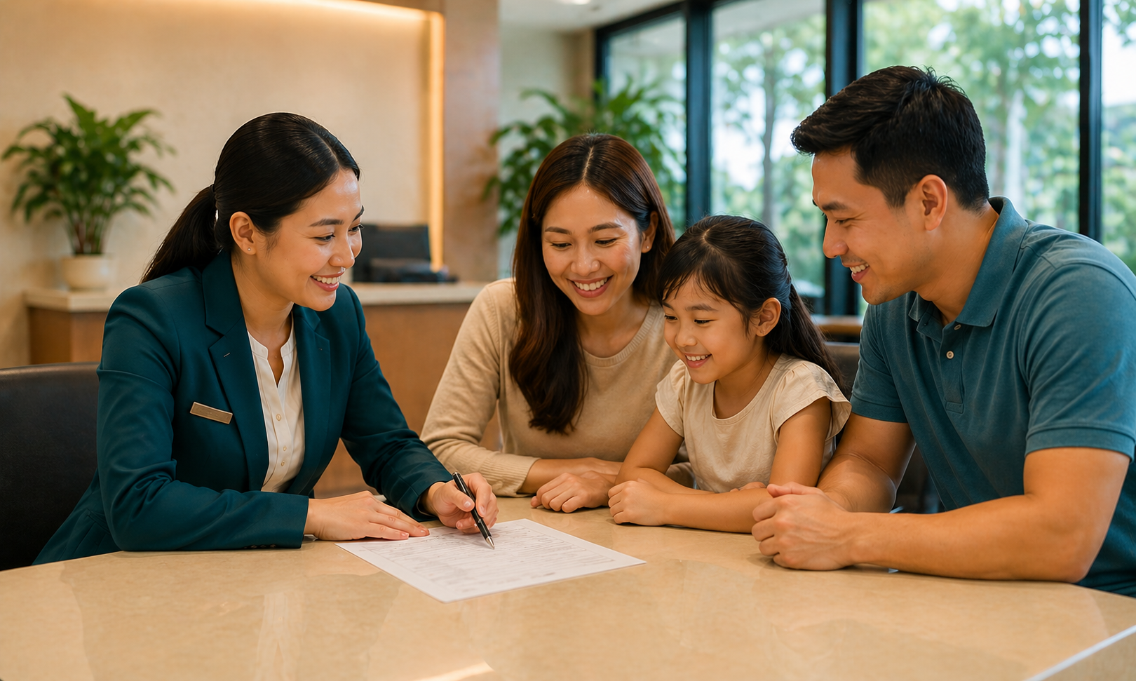 Banco San Jose deposits page family and bank staff