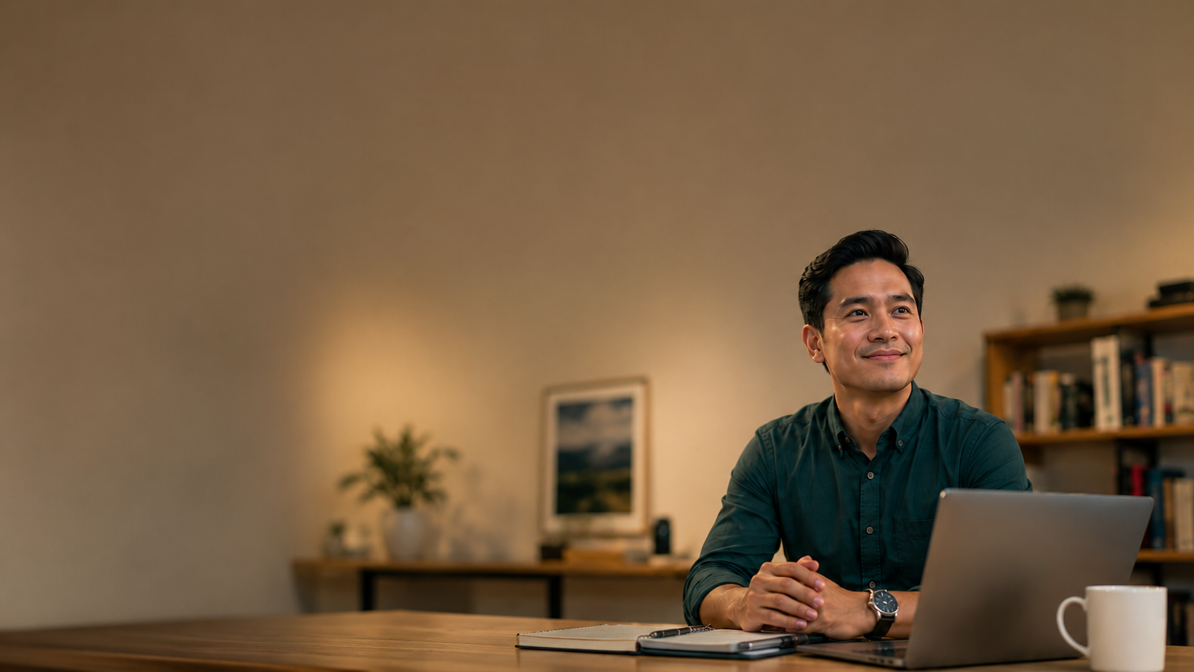 Filipino professional using a laptop for salary loan planning