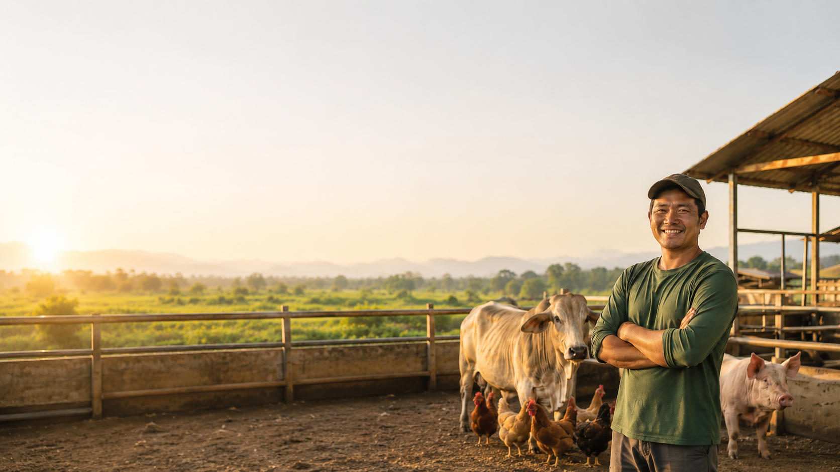 Filipino livestock farmer with farm animals